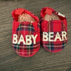 Dearfoams Red Plaid Baby Bear Shoes